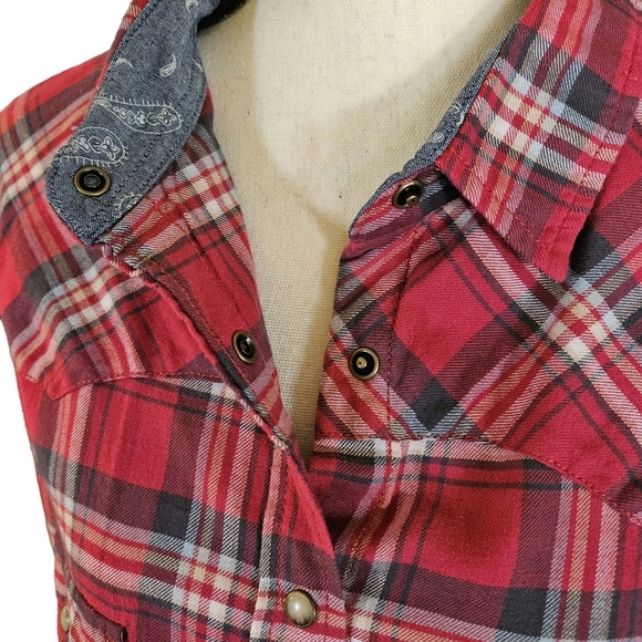 Jachs Girlfriend Snap Button Down Flannel, XXL, Red/White/Blue - Picture 6 of 14